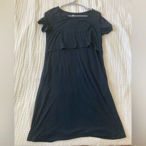 Eleanora Bamboo Maternity & Nursing Lounge Dress by Kindred Bravely , black, S